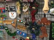 Colorful crafts hang on display during Christmas in the Country. 